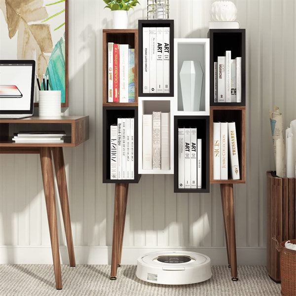 Latitude Run® Modern Bookshelf 8 Cube Modern Bookcase With Legs Mid Century Bookshelf Leg